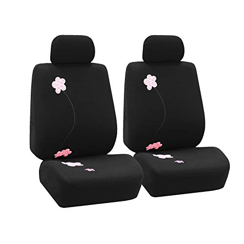 FH Group Front Set Cloth Car Seat Covers for Low Back Car Seats with Removable Headrest, Universal Fit, Airbag Compatible Seat Cover for SUV, Sedan, Van, Black - color: Black Floral, size: Front Set