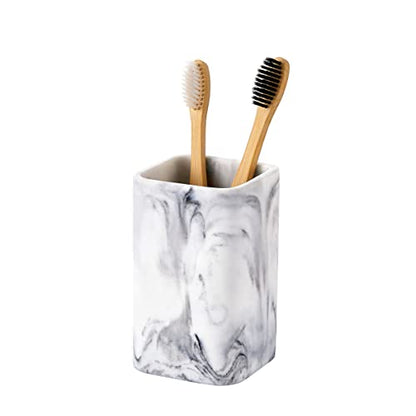 Toothbrush Holder for Bathrooms, White Marble Look Toothpaste and Makeup Holder, Brushes and Razors Holder, Vanity Bathroom Countertop Organizer, Toothbrush Cup