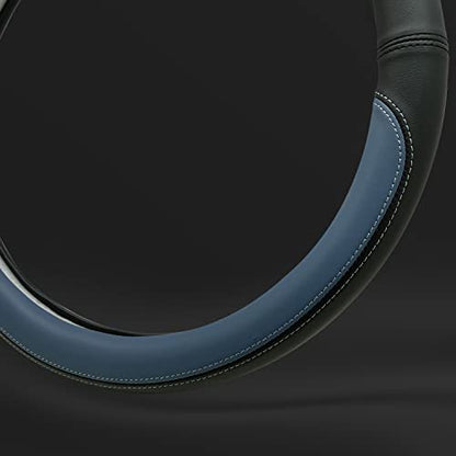 Morandi Color Steering Wheel Cover, Nappa Leather, Fashionable Sporty Style, Universal 15 inches,Black and Blue - color: Black and Blue