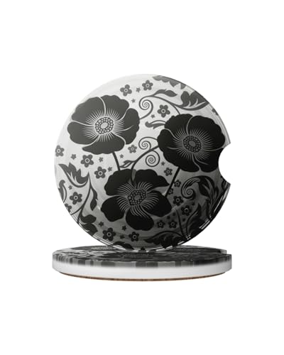 Car Cup Holder Coasters, 2 Pcs Ceramic Coasters with Cork Back and Finger Slot, Anti-Slip Shock Absorbing Woman and Men Universal Car Accessories - Ink Bloom - color: Ink Bloom
