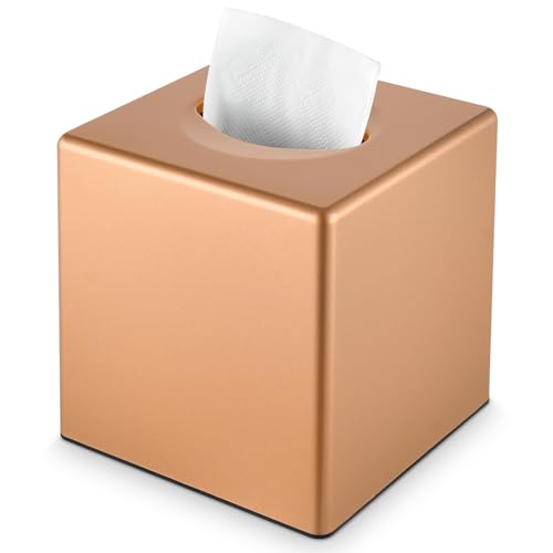 Y-in Hand Tissue Box Cover, Square Facial Cube Tissue Box Holder, Storage Accessories for Bathroom Vanity, Bedroom Countertops, Dressers, Night Stand, Parlors and Offices - Camel Rose Gold - color: Camel Rose Gold
