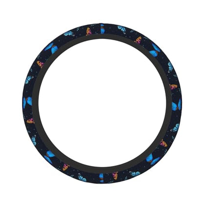 Fancy Butterflies Elastic Steering Wheel Cover Non-Slip Breathable Steering Wheel Protector Fit Auto, SUVs, Truck - color: Fancy Butterflies