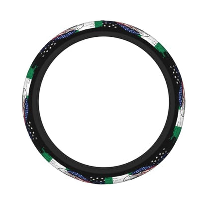 Nigeria Nigerien Flag America Eagle Breathable Neoprene Steering Wheel Cover - Anti-Slip Floral Design Universal Fit for Cars/Trucks/Suvs (14.5"-15" Inch) - color: Nigeria Nigerien Flag America Eagle