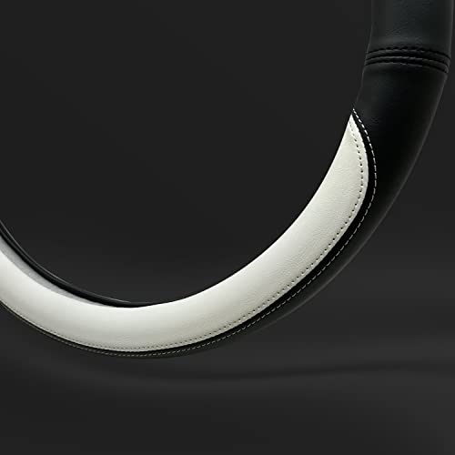 Morandi Color Steering Wheel Cover, Nappa Leather, Fashionable Sporty Style, Universal 15 inches,Black and White - color: Black and White