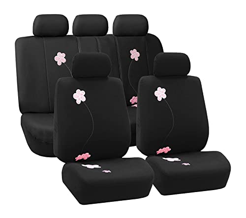 FH Group Full Set Cloth Car Seat Covers, Universal Fit, Low Back Front Seat Covers, Airbag Compatible, Split Bench Rear Seat, Washable Seat Cover For SUV, Sedan, Van, Black - color: Black Floral, size: Full Set