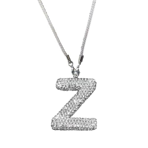 Bling Car Accessories for Women Letter Charm, Rear View Mirror Ornament Cute Hanging Crystal Pendant Girl Car Decorations, Lucky Diamond Rhinestone Girly Charm Interior (White Z) - color: White Z