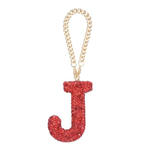 MECCANIXITY Bling Car Letter Charm, Initial J Letter Interior Car Rear View Mirror Decoration Hanging Crystal Ornaments for Women Bags Water Cup DIY Craft, Red - style: Letter J