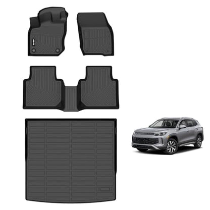 AIPOIL® Floor Mats & Cargo Liner Set for 2025 2026 Volkswagen Tiguan All Weather Protection TPE Anti-Slip Automotive Full Set Custom Car Mats Volkswagen Tiguan Accessories - Black - style: 26) For Tiguan 5 Seats 2025 2026 Full Set
