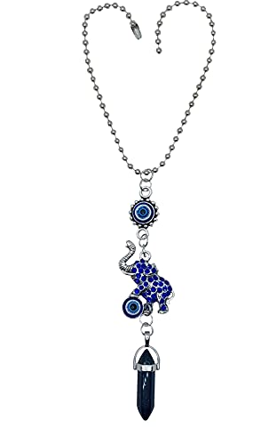 LUCKBOOSTIUM Evil Eye Elephant Hanging Charm Ornament - Decorative Accessories and Things to Hang In Your Car Mirror, Wall, Home or Office Door for Protection (Blue Sandstone) - color: Blue Sandstone