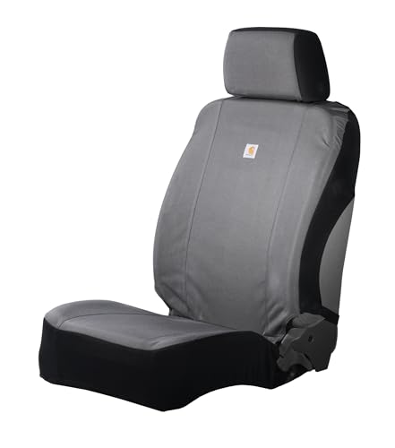 Carhartt Universal Nylon Duck Canvas Fitted Bucket Seat Cover, Durable Seat Protection with Rain Defender, Single, Gravel - color: Gravel, size: One Size