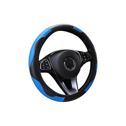 Car Steering Wheel Cover, 15 inch Carbon Fiber Microfiber PU Leather Elastic Steering Wheel Protector for Men Women, Anti-Slip Breathable Car Interior Accessories for Most Cars (Blue) - color: Blue