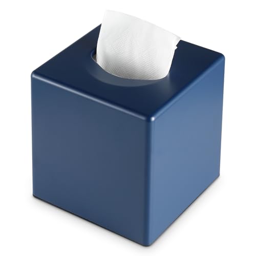 Y-in Hand Tissue Box Cover, Square Facial Cube Tissue Box Holder, Storage Accessories for Bathroom Vanity, Bedroom Countertops, Dressers, Night Stand, Parlors and Offices - Navy Blue - color: Navy Blue