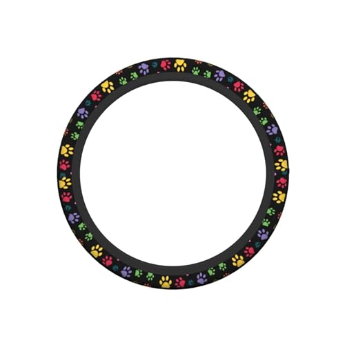 Dog Paw Print Steering Wheel Covers Universal 15 inch Non Slip Neoprene Steering Wheel Protector Cover for Men Women Car Truck - color: Black15