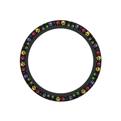 Dog Paw Print Steering Wheel Covers Universal 15 inch Non Slip Neoprene Steering Wheel Protector Cover for Men Women Car Truck - color: Black15