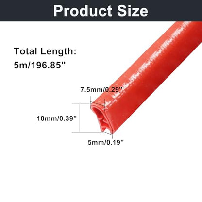 16.5 Ft(5m) Universal Car Door Edge Guards - Red Rubber U-Shaped Trim Protector, No Glue Required