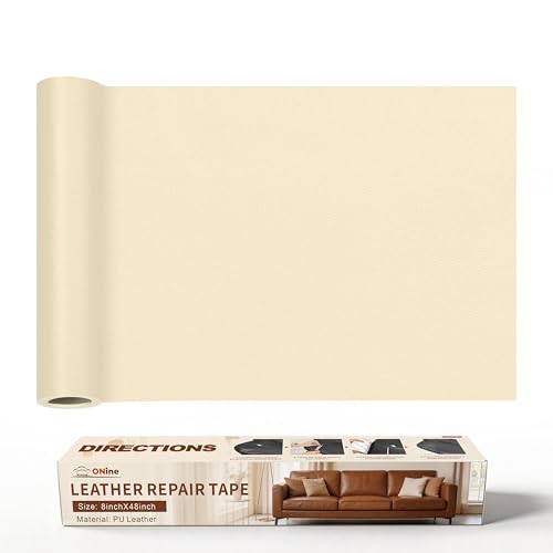 ONine Leather Repair Tape,Self Adhesive Leather Repair Patch,Leather Patches for Furniture,Sofa,Car Seats,Office Chair. Vinyl Repair Kit 8x48in(White Khaki) - color: White Khaki, size: 8 x 48 inches