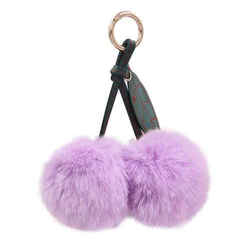 Cute Faux Rabbit Fur Ball Pom Pom Keychain Car Key Ring Handbag Tote Bag Pendant Purse Charm - color: Cherry-lightpurple