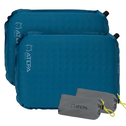 ATEPA Inflatable Seat Cushion, Compact Self-Inflating Seat Cushion for Stadium Airplane Air Travel Bleacher Camping, Blow Up Foam Seat Pad for Outdoor Sports Events Backpacking Hiking Sitting - color: Blue-2 Pack