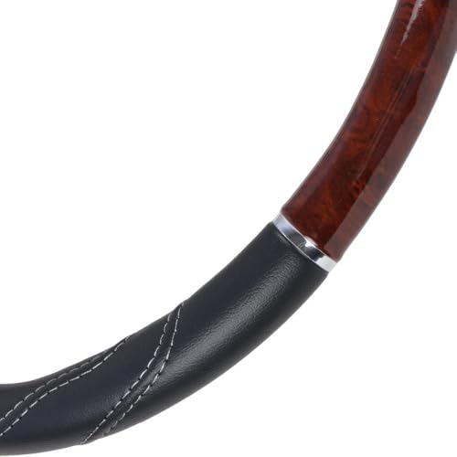 BDK Black/Dark Wood Grain Soft Leather Grip Big Rig Steering Wheel Cover for Trucks 18" Inch Large (Cherry Wood) - color: Dark Wood / Black