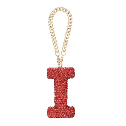 MECCANIXITY Bling Car Letter Charm, Initial I Letter Interior Car Rear View Mirror Decoration Hanging Crystal Ornaments for Women Bags Water Cup DIY Craft, Red - style: Letter I