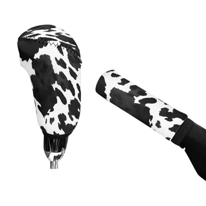 Cow Print Car Handbrake Cover Gear Shift Knob Cover Set, Automotive Shift Protector Cover Interior Accessiores Universal Fit Most Vehicle SUV Truck - color: Cow Print