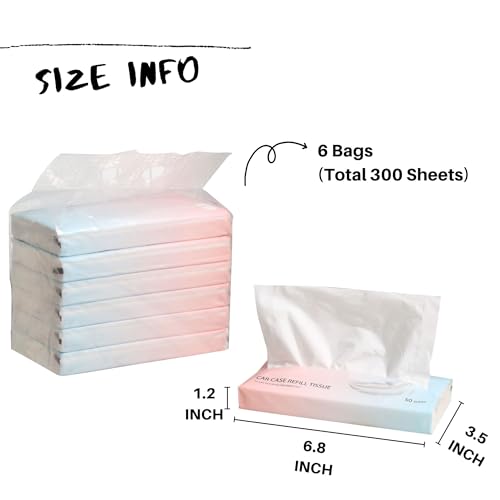 Car Tissue Refills 300 Sheets Facial Tissues Refills for Car Visor Tissue Holder, Travel Tissue Tubes Box Container Perfect Fit for Car Cup Holder - size: 1 Count (Pack of 6)