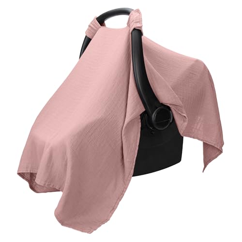 Comfy Cubs Baby Car Seat Cover - Soft, Breathable Bamboo Rayon and Muslin Cotton Blend - Lightweight Canopy for Sun, Bug, and Comfort Protection - Large Size Infant Seat Cover in Mauve Design - color: Mauve