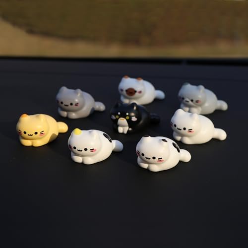8 Pcs Cute Cat Car Dashboard Decorations, Mini Resin Lazy Cat Figurines with Traceless Adhesive, Adorable Car Interior Accessories Gifts for Women & Cat Lovers - size: Tiny Sitting Kitties