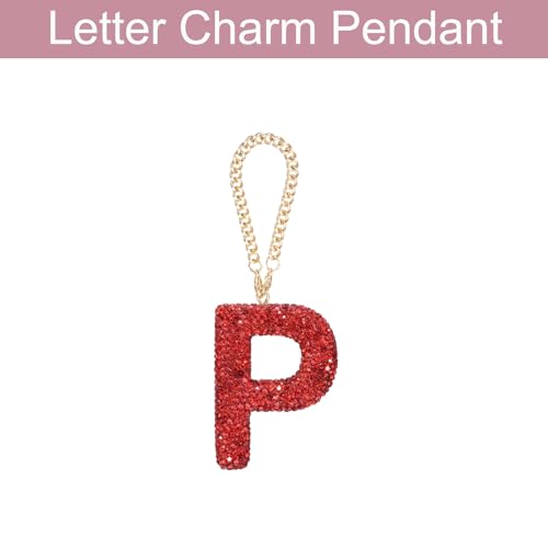 MECCANIXITY Bling Car Letter Charm, Initial P Letter Interior Car Rear View Mirror Decoration Hanging Crystal Ornaments for Women Bags Water Cup DIY Craft, Red - style: Letter P