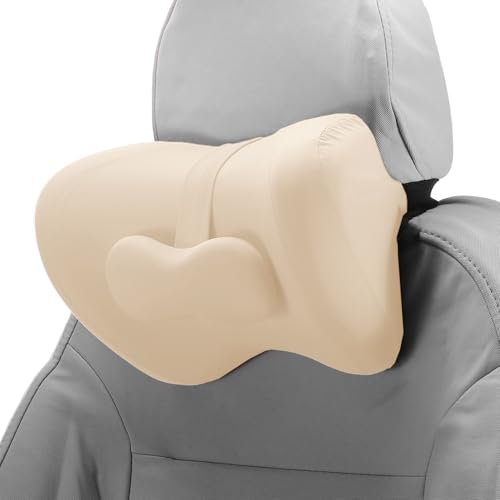 Car Headrest Pillow Ergonomic Comfortable Neck Support Pillow Milk Silk Fabric and Memory Foam Bandage Adjustable Width Beige Set of 1 for Driving - color: Beige