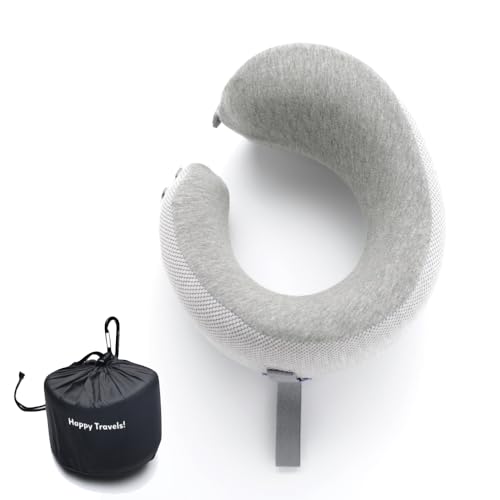 C CUSHION LAB Travel Pillow, Award-Winning Patented Ergonomic Design for Chin & Neck Support Memory Foam Neck Pillow, Compact Airplane Pillow for Traveling, Flight, Car (Gray, Medium) - color: Gray, size: Medium