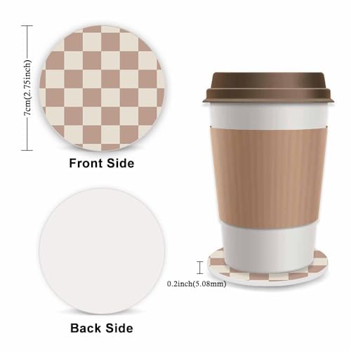Khaki Checkered Steering Wheel Cover for Women,Universal Auto Steering Wheel 14-15 Inch Car Interior Accessories with 2PCS Car Coasters,Suitable for Men and Women - color: Khaki