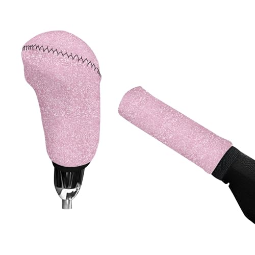 Bling Pink Print Car Gear Shift Knob Cover with Handbrake Cover, Universal Fit 2 Piece Vehicles Handbrake Cover Gear Shift Knob Cover Set for SUV Van Sedan Trucks - color: Pink Color
