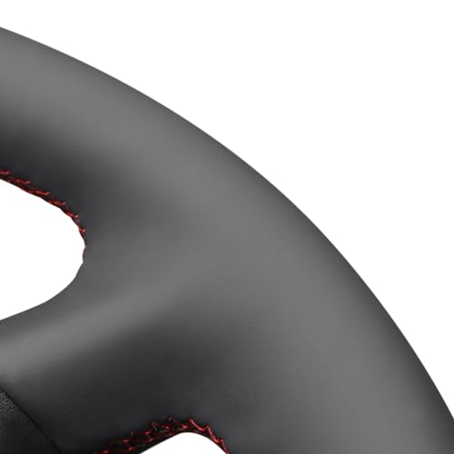 MEWANT DIY Hand Stitch Black Suede Genuine Leather Steering Wheel Cover for Dodge Ram Laramie Big Horn 1500 2019-2021 - color: Black Suede&Genuine Leather&Red Stripe&Red Thread