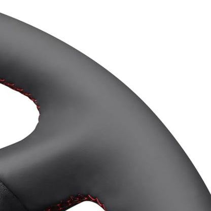 MEWANT DIY Hand Stitch Black Suede Genuine Leather Steering Wheel Cover for Dodge Ram Laramie Big Horn 1500 2019-2021 - color: Black Suede&Genuine Leather&Red Stripe&Red Thread