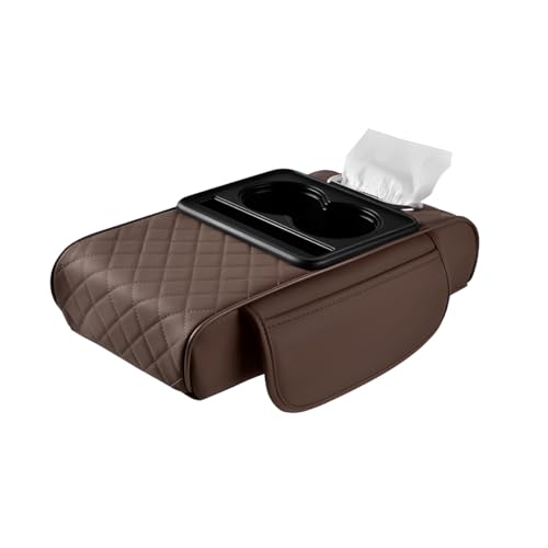 Car Armrest Pad, Universal Armrest Cushion Pad, Leather Armrest Box Pad - color: With cup holder, Brown