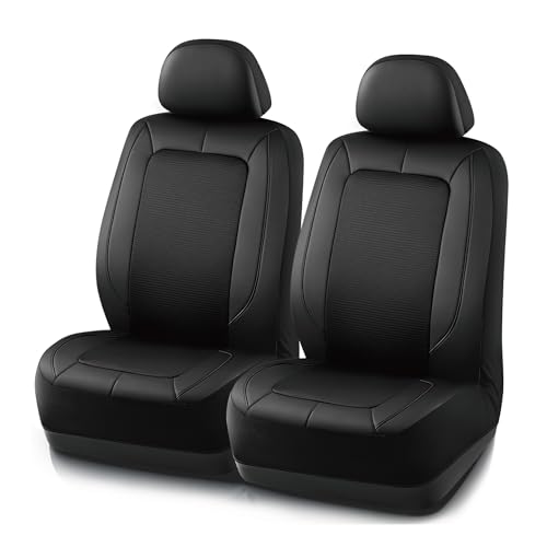 PIC AUTO Car Seat Cover, Pinping Leather and Mesh Seat Cover for Cars, Stylish Two-Tone Design Front Seat Cover, Breathable, Universal Fit,Comfortable and Durable, SUVs, and Trucks(Black) - color: Black, size: Front