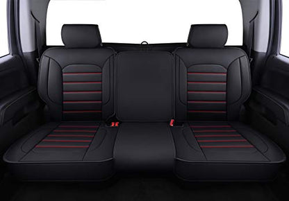 LUCKYMAN CLUB Bench Silverado Seat Covers Fit for 2007-2025Sierra Chevy Silverado 1500 2500 3500 Crew,Double,Extended Cab with Water Proof Faux Leather (Black & Red Rear Covers) - color: Black & Red, size: Rear set