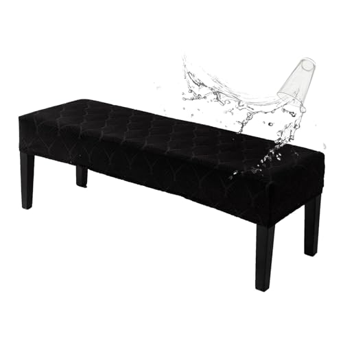 Genina Waterproof Dining Room Bench Covers, Stretch Jacquard Bench Seat Protector Cover, Rectangular Bench Cover for bedrooms, Living Rooms, Kitchens, Removable, Washable - color: Black, size: Leaf