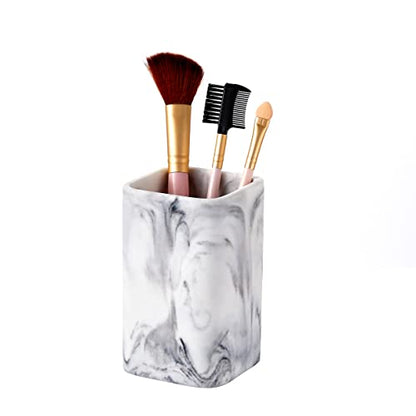 Toothbrush Holder for Bathrooms, White Marble Look Toothpaste and Makeup Holder, Brushes and Razors Holder, Vanity Bathroom Countertop Organizer, Toothbrush Cup