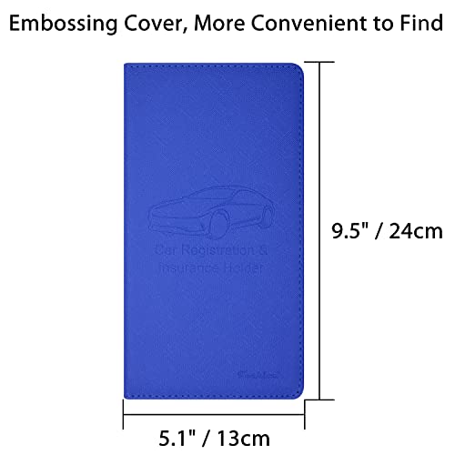 Car Insurance and Registration Holder, 9.5 x 5 Inch PU Leather Vehicle Glove Box Organizer Wallet Case for Insurance Card, Driver License, Paperwork - Blue - color: Blue