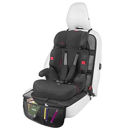 Car Seat Protector with Thickest Padding,Waterproof 600D with Storage Pockets,Non-Slip Pets Fabric Child Baby Cover Leather Reinforced Vehicle Seat 1 Pack (Black) - color: Black
