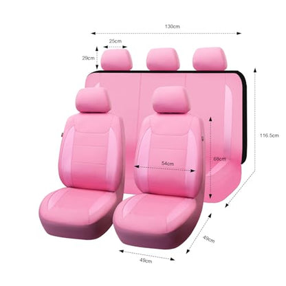 Flying Banner car seat Covers Protects Water Proof Faux Leather Carbon Fiber Fronts Rear Bench Covers (Pink Pink, Full Set - 8PCS) - color: Pink Pink, size: Full Set -- 8PCS