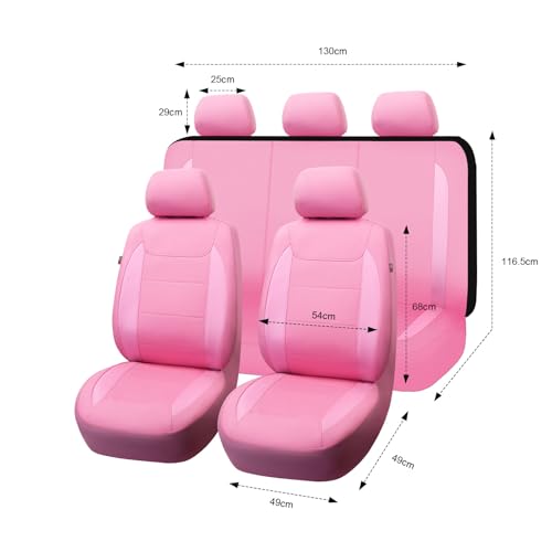 Flying Banner car seat Covers Protects Water Proof Faux Leather Carbon Fiber Fronts Rear Bench Covers (Pink Pink, Full Set - 8PCS) - color: Pink Pink, size: Full Set -- 8PCS