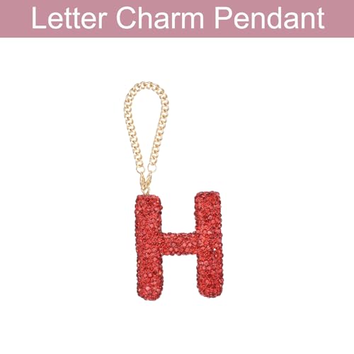 MECCANIXITY Bling Car Letter Charm, Initial H Letter Interior Car Rear View Mirror Decoration Hanging Crystal Ornaments for Women Bags Water Cup DIY Craft, Red - style: Letter H