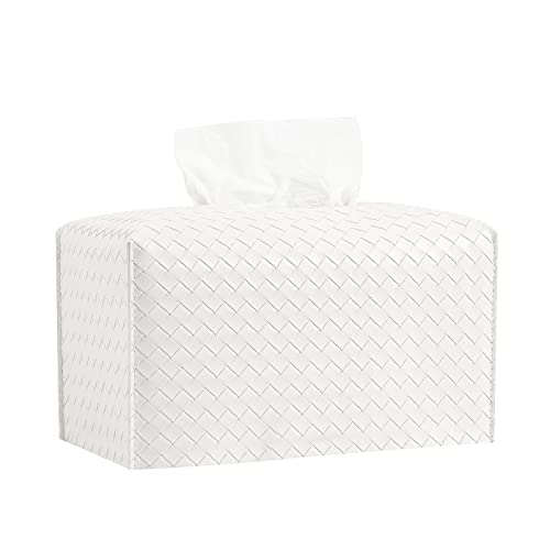Tissue Box Cover PU Leather Tissue Holder Square Facial Tissue Case Facial Paper Organizer Dispenser for Bathroom, Vanity Countertop, Tabletop, Car, Rectangle, White - color: White, size: rectangle