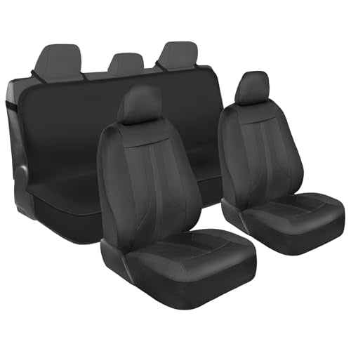 Motor Trend Front & Rear Car Seat Covers Full Set - Black Cloth Bucket Seat Covers for Front Seats + Waterproof Rear Split Bench Cover – Universal Fit for Car Truck SUV Van Interior Protection - color: Classic Black-Full Set