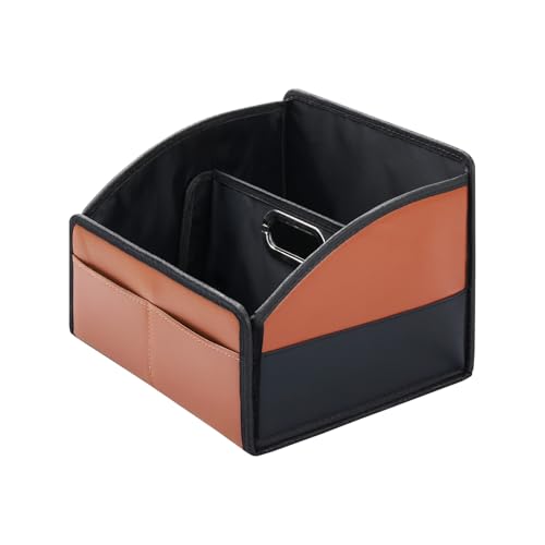 Car Storage Organizer Leather Back Seat Car Caddy Basket,Car Organizer with Console Front Back,6 Apartments Reinforced Car Organizers and Storage,Black