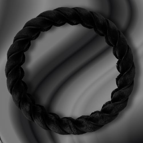 Fluffy Car Steering Wheel Cover, Luxury 14.5-15" Anti-Slip Round Fuzzy Twisted Fur Cute Steering Wheel Protector, Soft Warm Plush Steering Wheel Cover for Women Girls, Car Auto Accessories (Black)