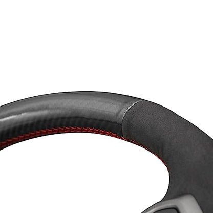 MEWANT Hand Stitch Black Suede Shiny PU Carbon Fiber Steering Wheel Cover for Dodge Ram 1500 Laramie Big Horn 2019-2021 - color: Black Suede&Shiny PU Carbon Fiber